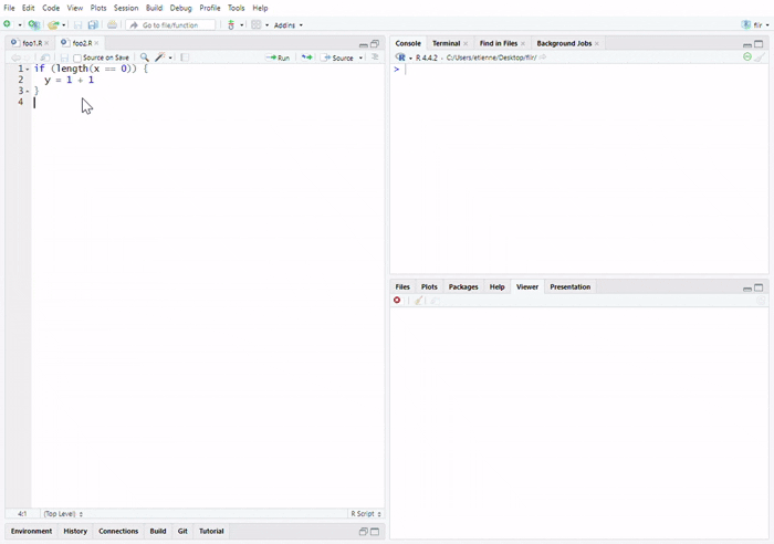 A gif showing fix() applied on two files and opening a Shiny app to review changes. Changes for the first file are accepted but not those for the second file. Only the first file is modified.